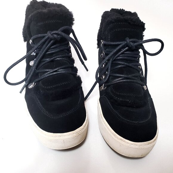 Marc Fisher High Top Sneakers Booties 7.5 Black Suede with Shearling - Picture 3 of 6